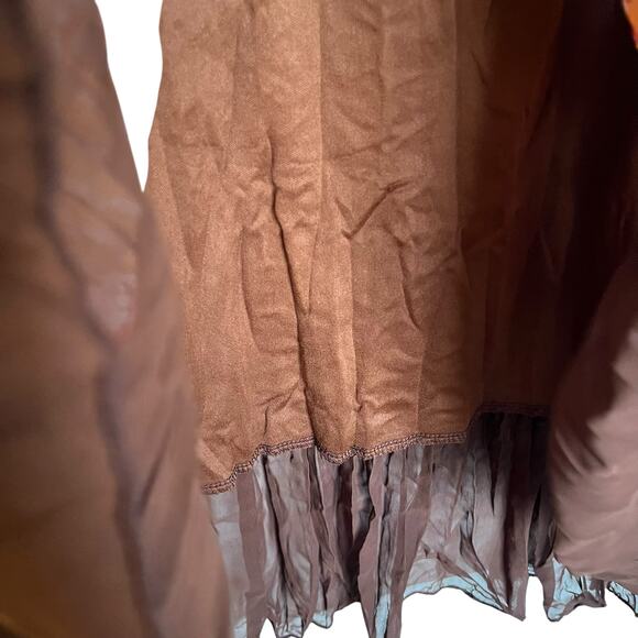 Vintage USA Made Crinkle Pleat Midi Skirt Chocolate Brown Patchwork Print Size L - Picture 7 of 7
